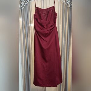 Vintage Maroon Runched Sheath Formal Dress With Spaghetti Strap/ Matching Purse